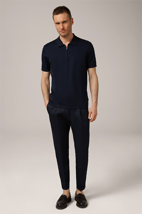 Floro Cotton Polo Shirt with Zip fastening in Navy