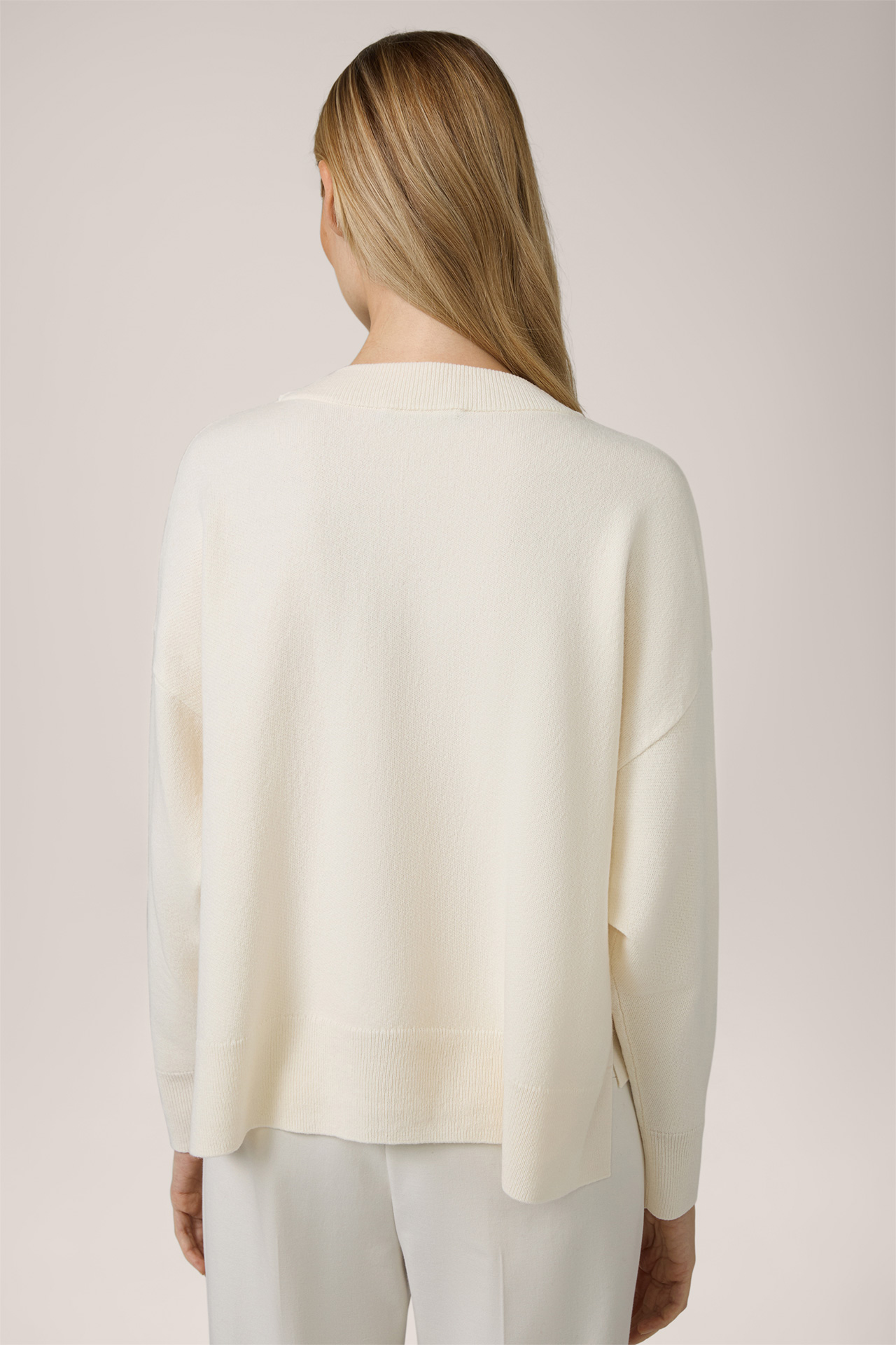 Schurwoll-Pullover mit Cashmere in Ecru