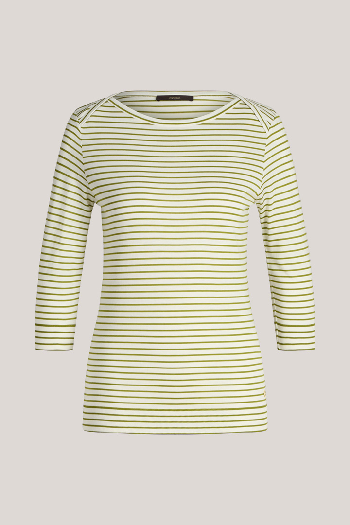 Führt zu Produktdetailseite „Tencel-Baumwollstretch-Shirt in Grün-Ecru gestreift"