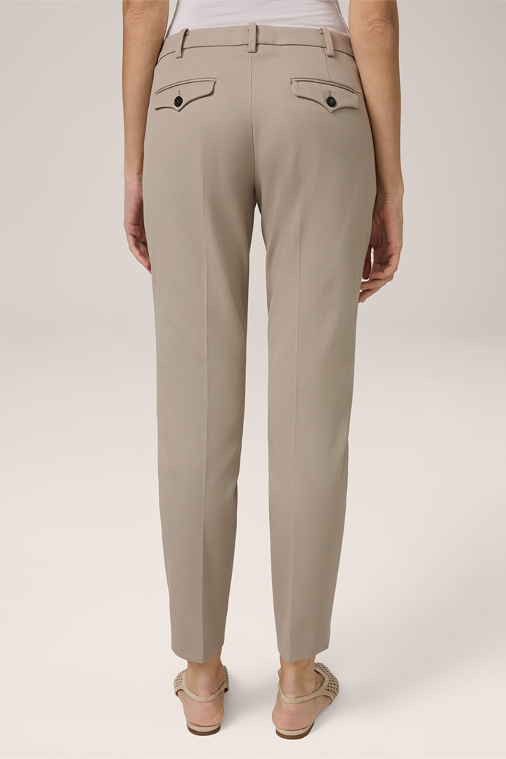 Cotton Stretch Suit Trousers in Beige