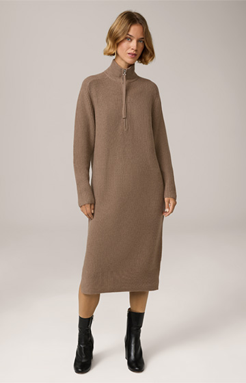 Virgin Wool Knitted Dress with Cashmere in Brown