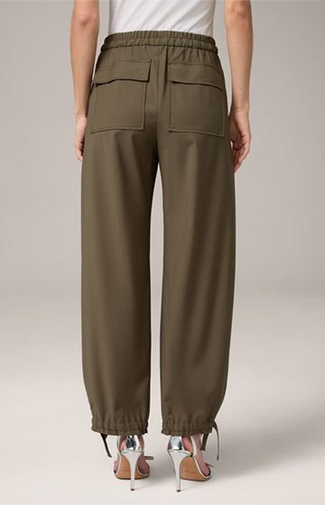 Virgin Wool Balloon-style Trousers in Olive