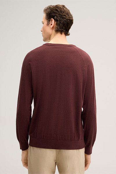 Cashmilo Knitted Pullover with Cashmere and Silk in Bordeaux Red