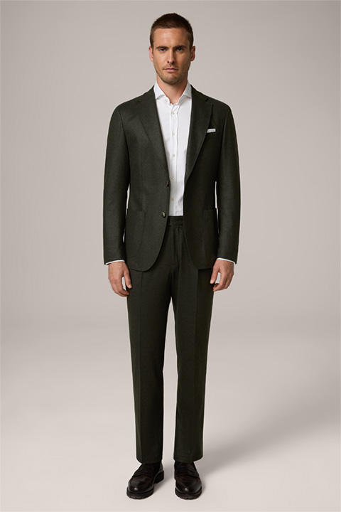 Silvi Cashmere Modular Trousers with Pleat-front in Dark Green