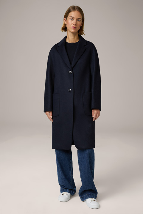 Egg-shaped Coat in a Wool Blend with Cashmere in Navy