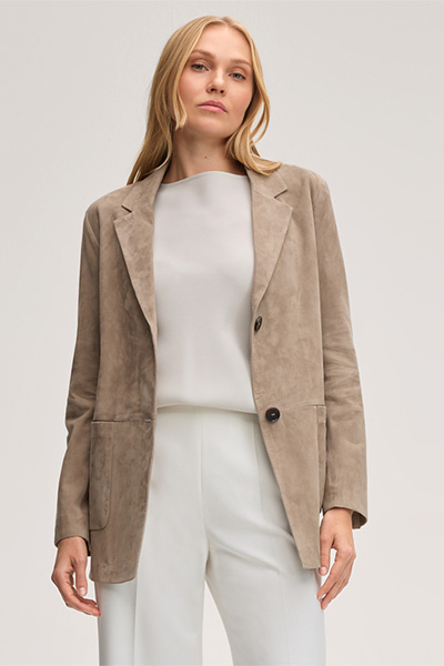Lambskin Suede Blazer in Taupe
