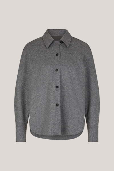 Wool Jersey Shirt-style Blouse in Grey