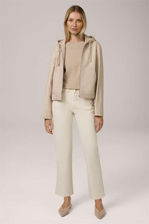 Lambskin Nappa Leather Jacket with Hood in Beige