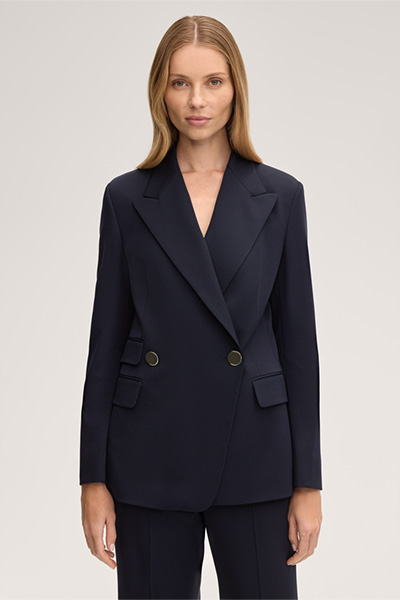 Virgin Wool Stretch Double-breasted Blazer in Navy