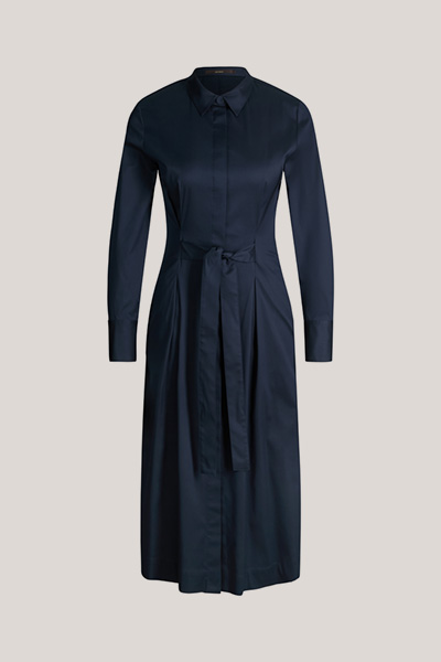 Baumwollstretch-Hemdblusenkleid in Midi-Länge mit Hemdkragen in Navy