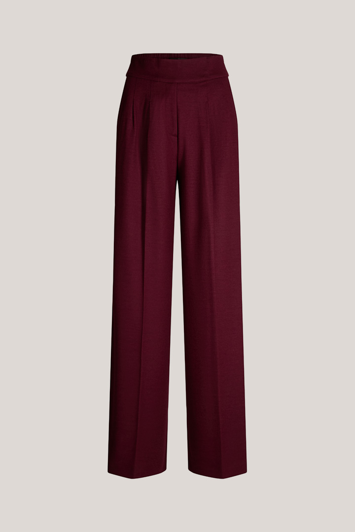 Pleated Wool Jersey Palazzo Trousers in Red