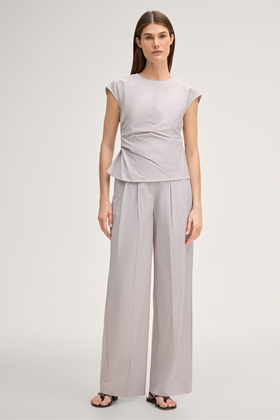 Baumwollstretch-Palazzo-Hose mit Bundfalte in Beige