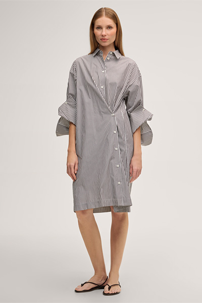 Baumwoll-Kleid Loose Fit in Ecru-Dunkelbraun gestreift