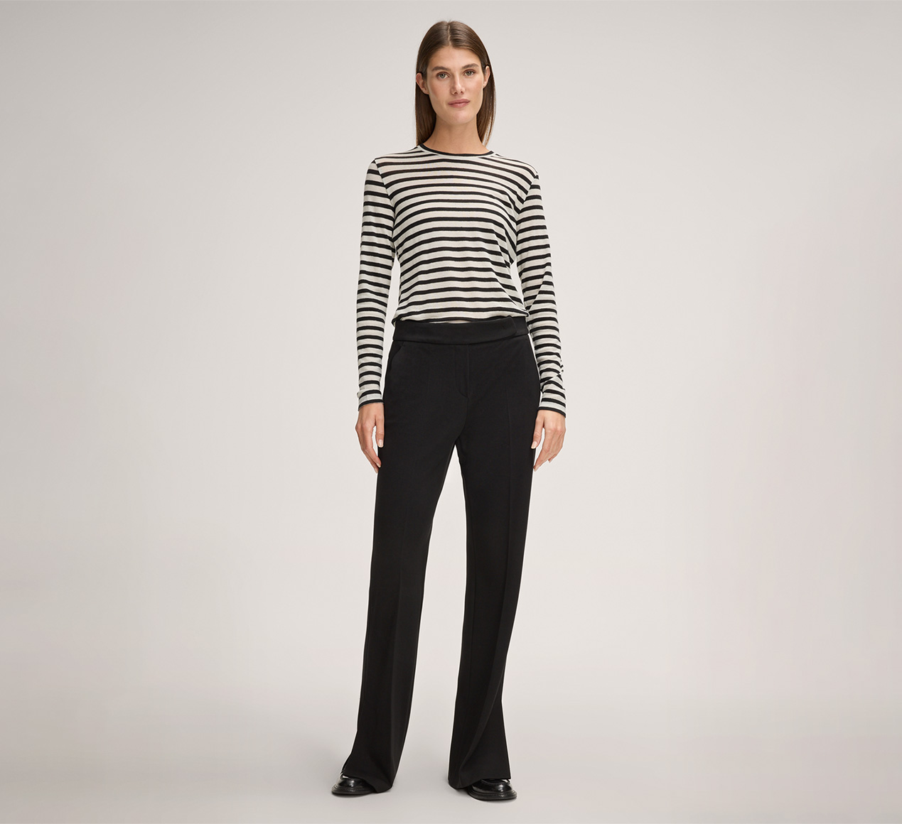 windsor. presents the product Long-sleeved Shirt in Stretch Wool in Ecru and Black Stripes from the category T-shirts & Sweatshirts