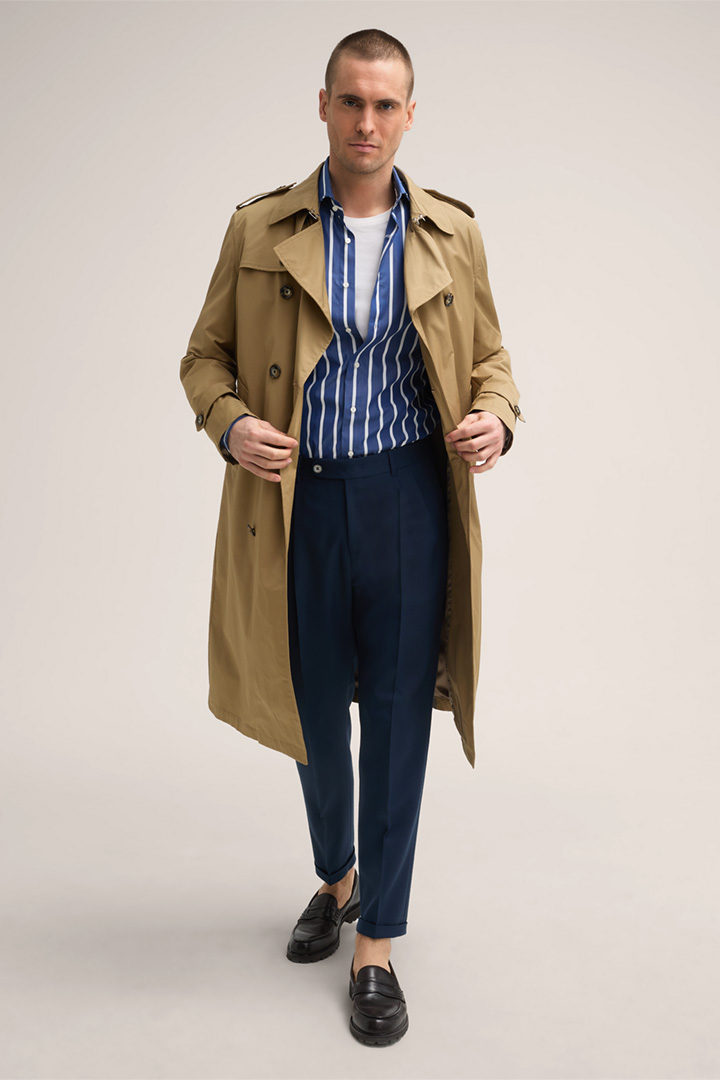 Trento Travel Trench Coat with Tie Belt in Camel