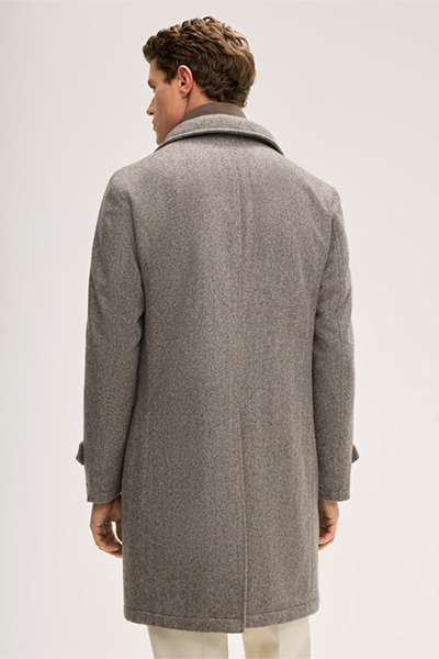 Wollmix-Mantel Danilo mit Stehkragen in Hellbraun Fischgrat