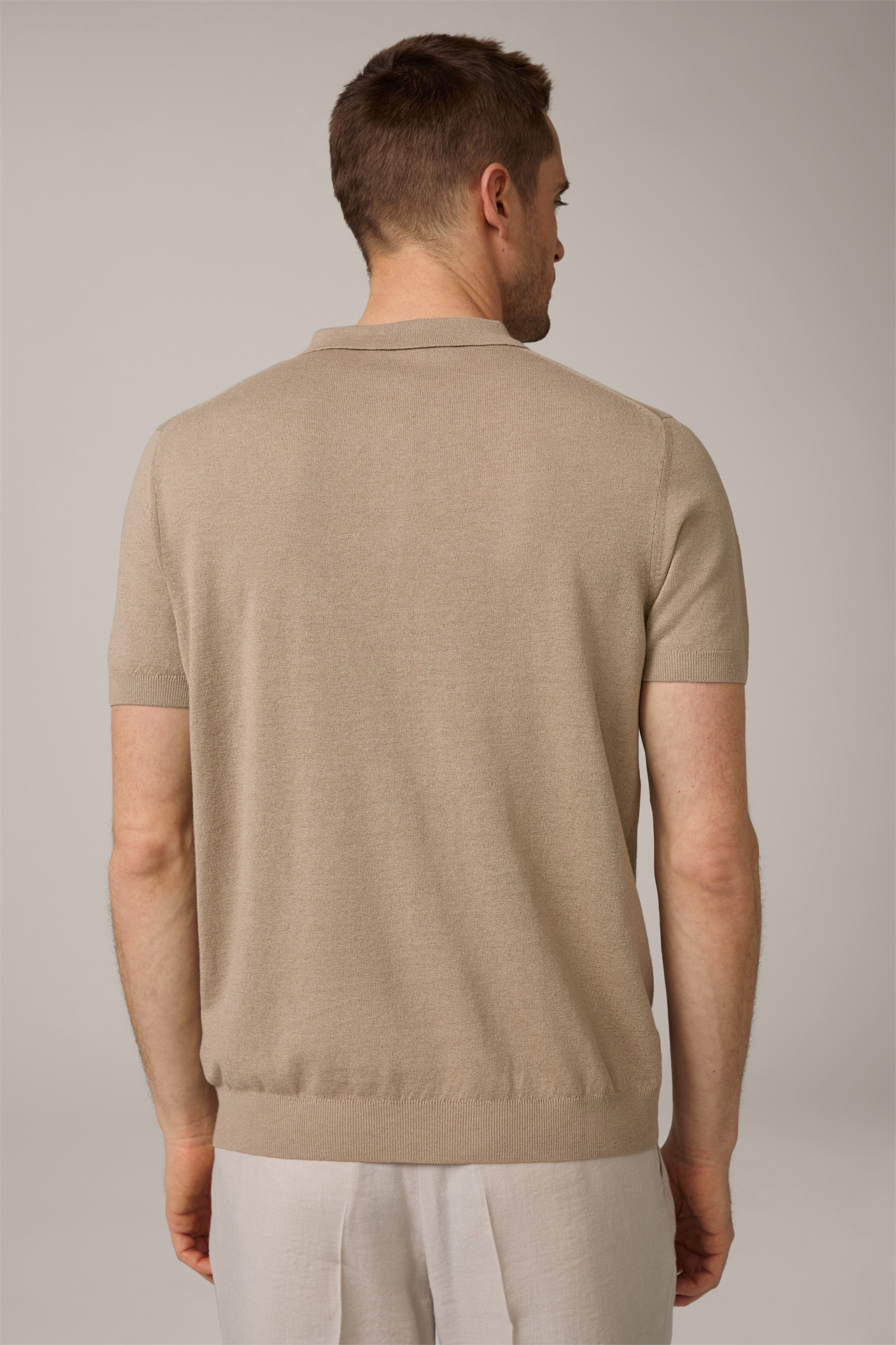 Lindo Linen Knitted Polo Shirt in Brown and Beige