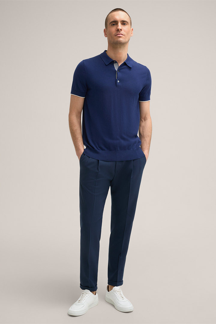 Strick-Polo-Shirt Cashmilo mit Seide und Cashmere in Blau