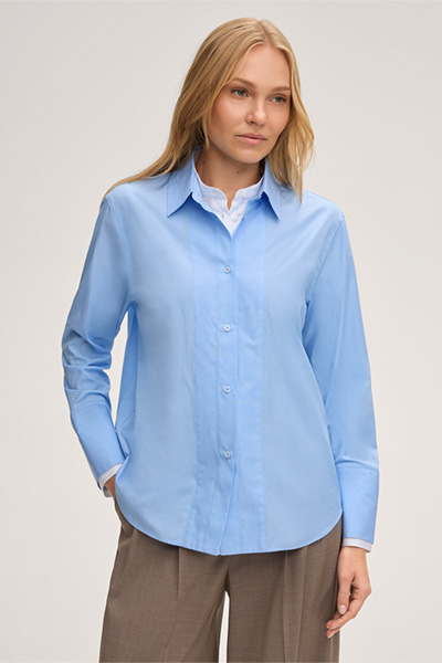 Poplin Cotton Shirt-style Blouse in Light Blue