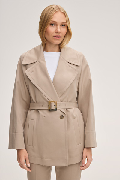 Baumwoll-Double-Weave-Trench-Jacke in Taupe