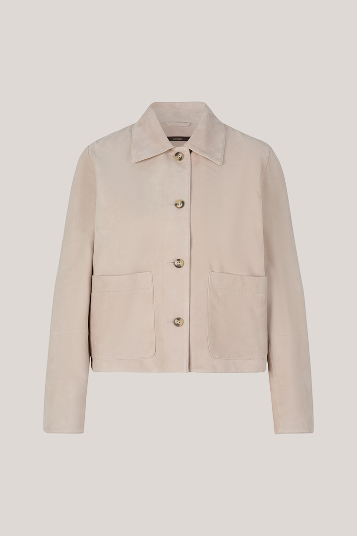 Ziegenvelours-Leder-Hemdjacke in Steingrau