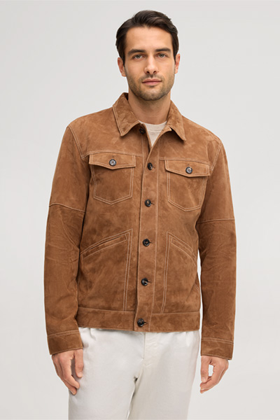 Ziegenvelours-Shirt-Jacket Luca in Camel