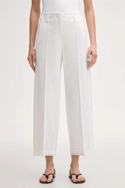 Stretch Linen Pleat-front Trousers in White