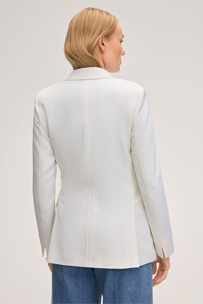 Schurwollstretch-Doppelreiher-Blazer in Ecru