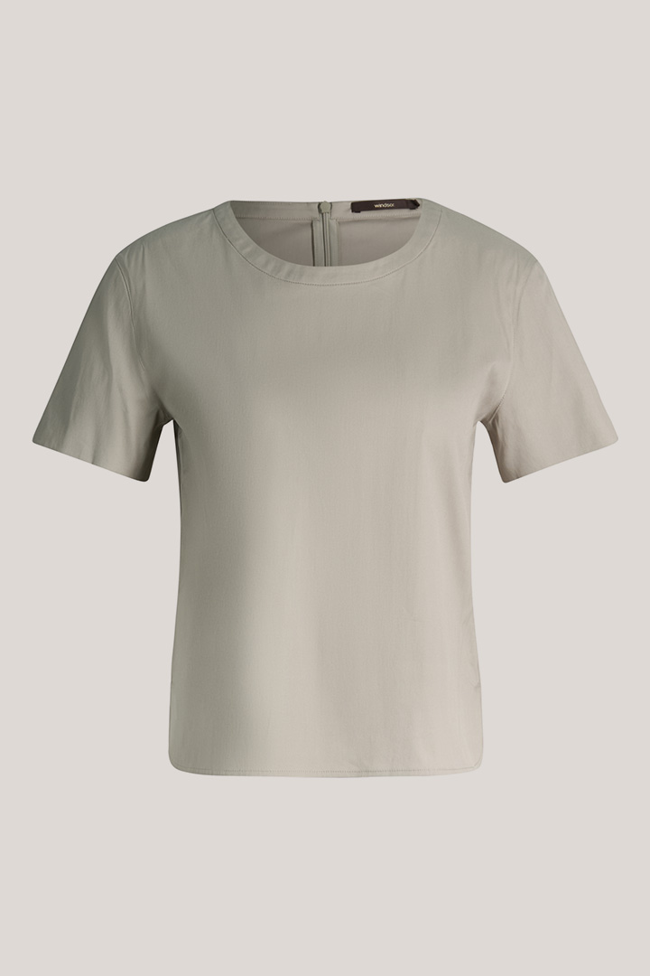 Führt zu Produktdetailseite „Baumwollstretch-Kurzarm-Bluse in Salbeigrün"