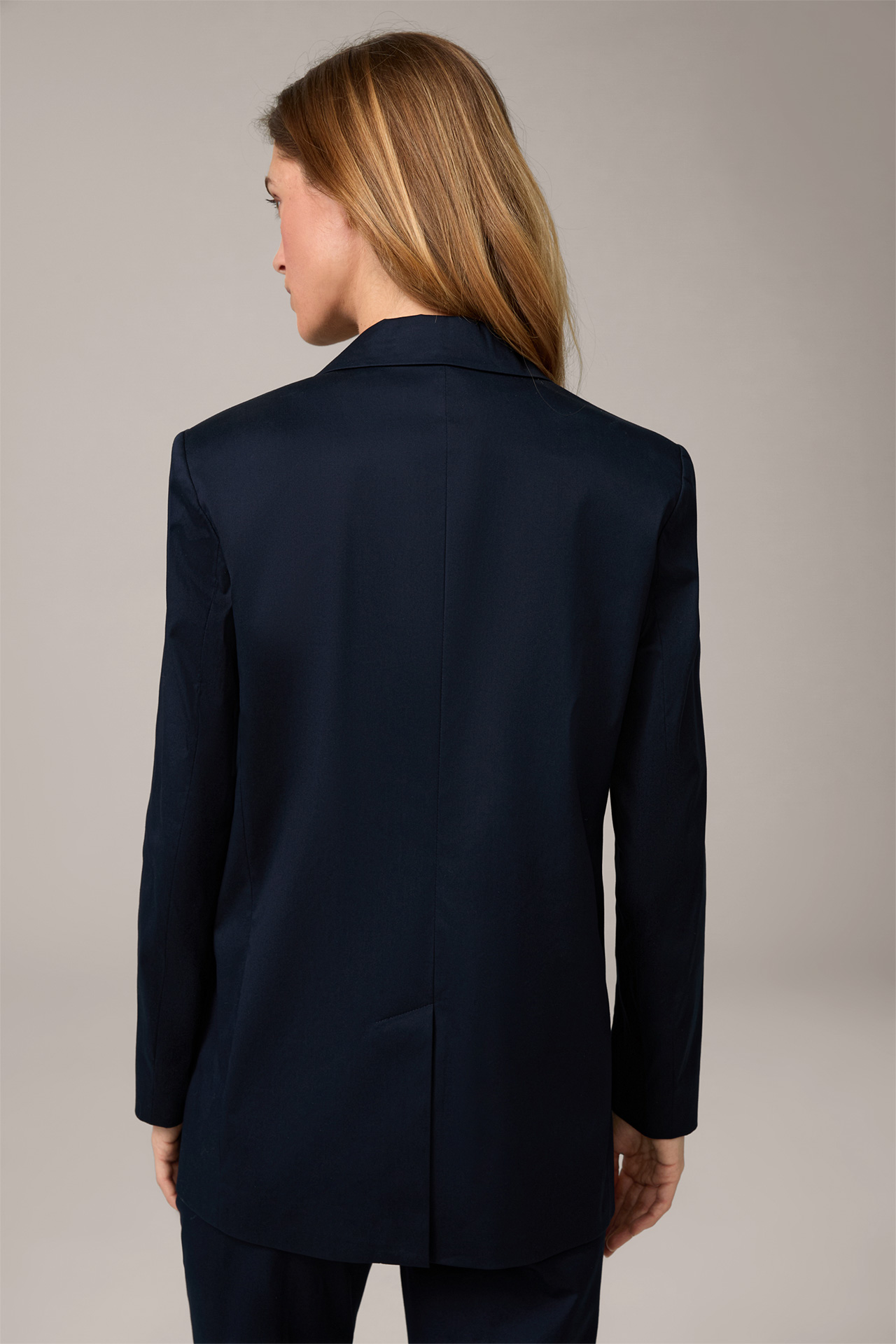 Stretch Cotton Double-Breasted Blazer in Navy