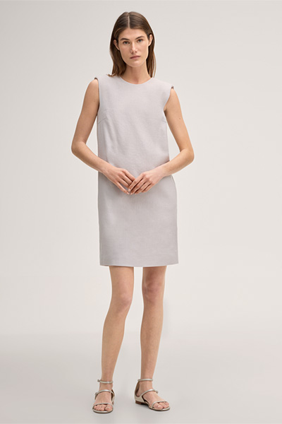 Beige mini-length sleeveless stretch linen eggshape dress