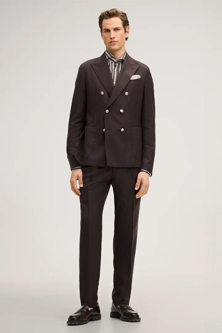 Leads to product detail page "Silvi Modular Trousers in Virgin Wool with Waist Pleats in Brown"