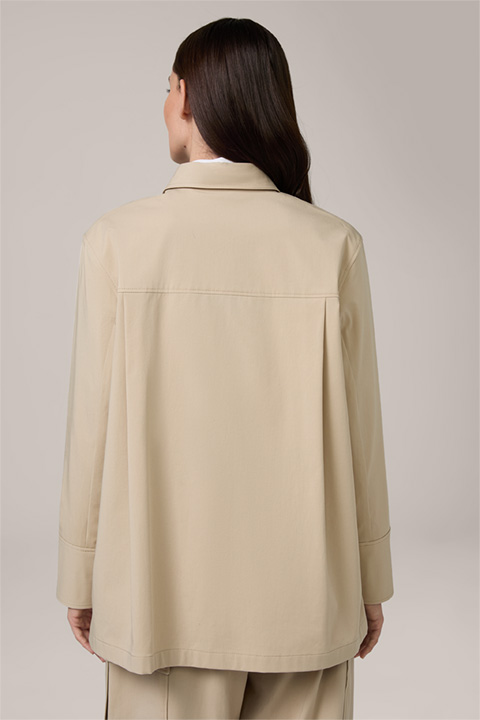 Cotton Stretch Gabardine Shirt-style Blouse in Beige