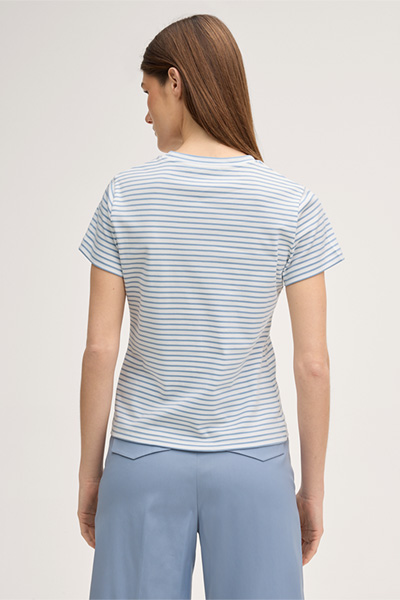 Cotton interlock T-shirt in light blue and ecru stripes