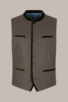 Au Traditional Costume Waistcoat with Stand-up collar in Taupe with Velvet Details