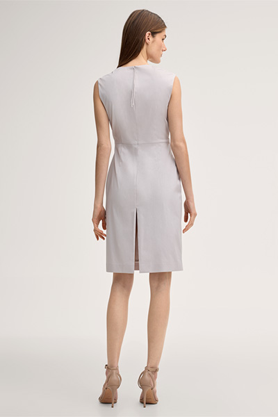 Midi-length stretch cotton shift dress in beige