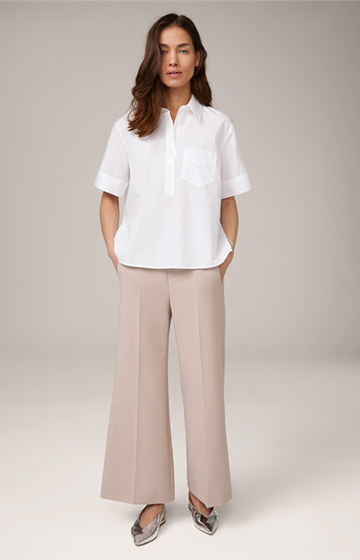 Poplin Cotton Short-sleeved Shirt-style Blouse in White