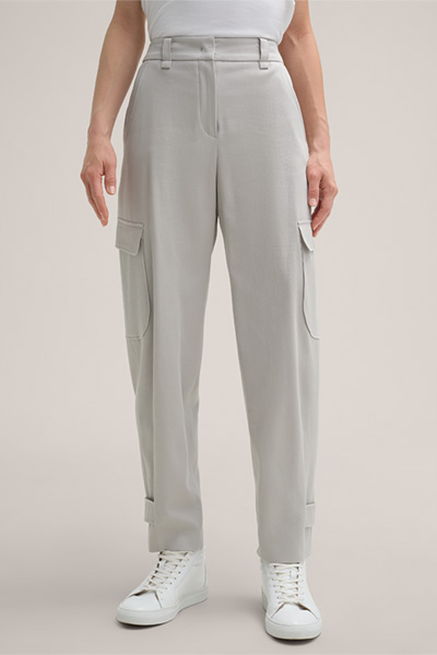 Cotton Twill Cargo Trousers in Grey