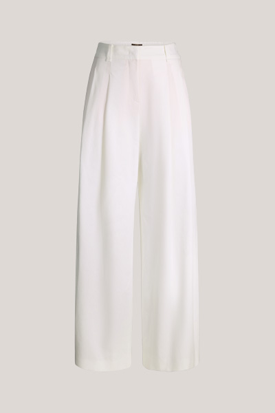 Baumwollstretch-Gabardine-Palazzo-Hose mit Bundfalte in Weiß