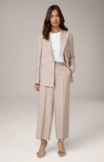 Cropped Linen Stretch Palazzo Trousers in taupe