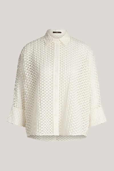 Baumwollmix-Hemdbluse in Ecru