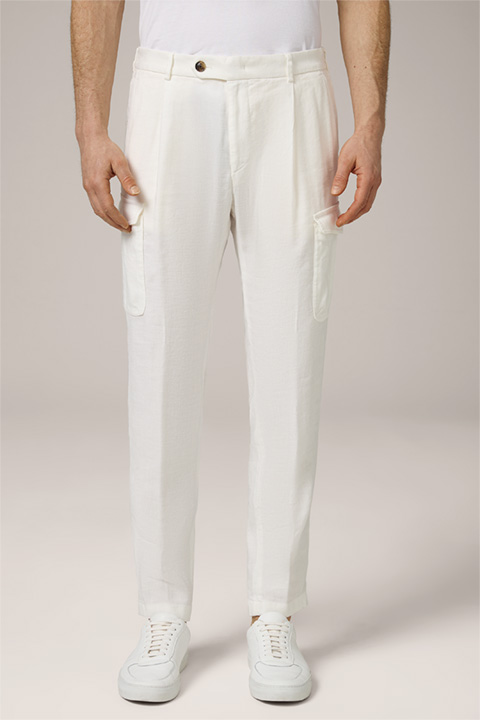 Famo Linen Blend Modular Pleated Cargo Pants in Wool White