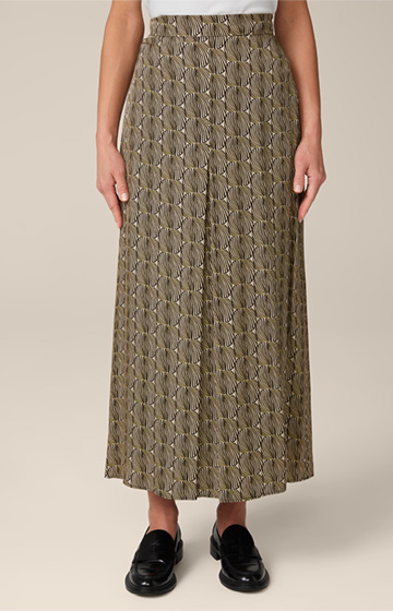 Printed Maxi Skirt in a Black and Beige Pattern