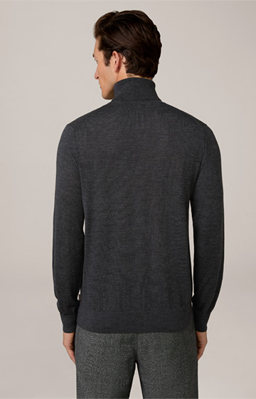 Nando Roll Neck Wool Pullover with Cashmere and Silk in Anthracite