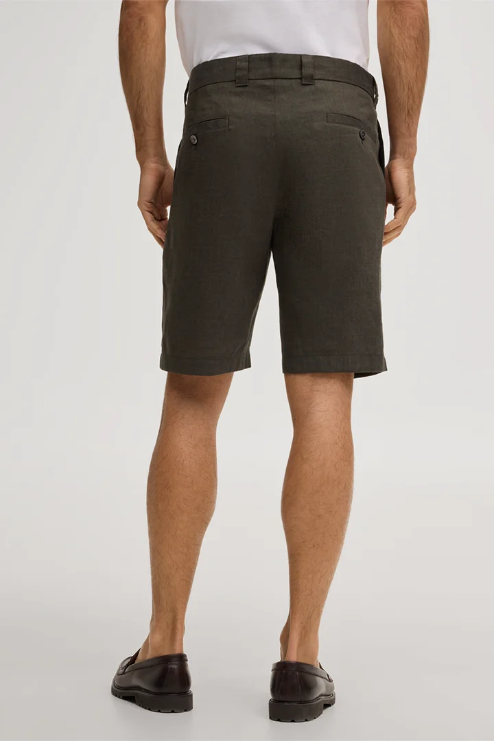 Mène à la page produit « Pantalon modulable Schio en lin mélangé avec laine et plis à la taille, couleur vert foncé »