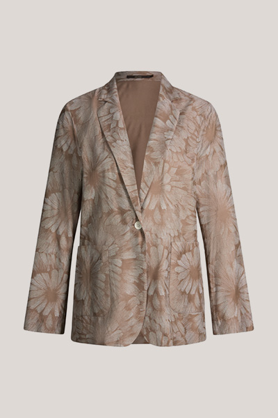 Viscose and silk blend printed blazer in brown