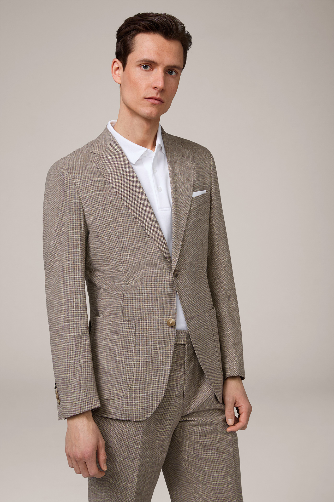 Giro Modular Cotton Blend Jacket with Wool and Linen in a Brown and Beige Pattern
