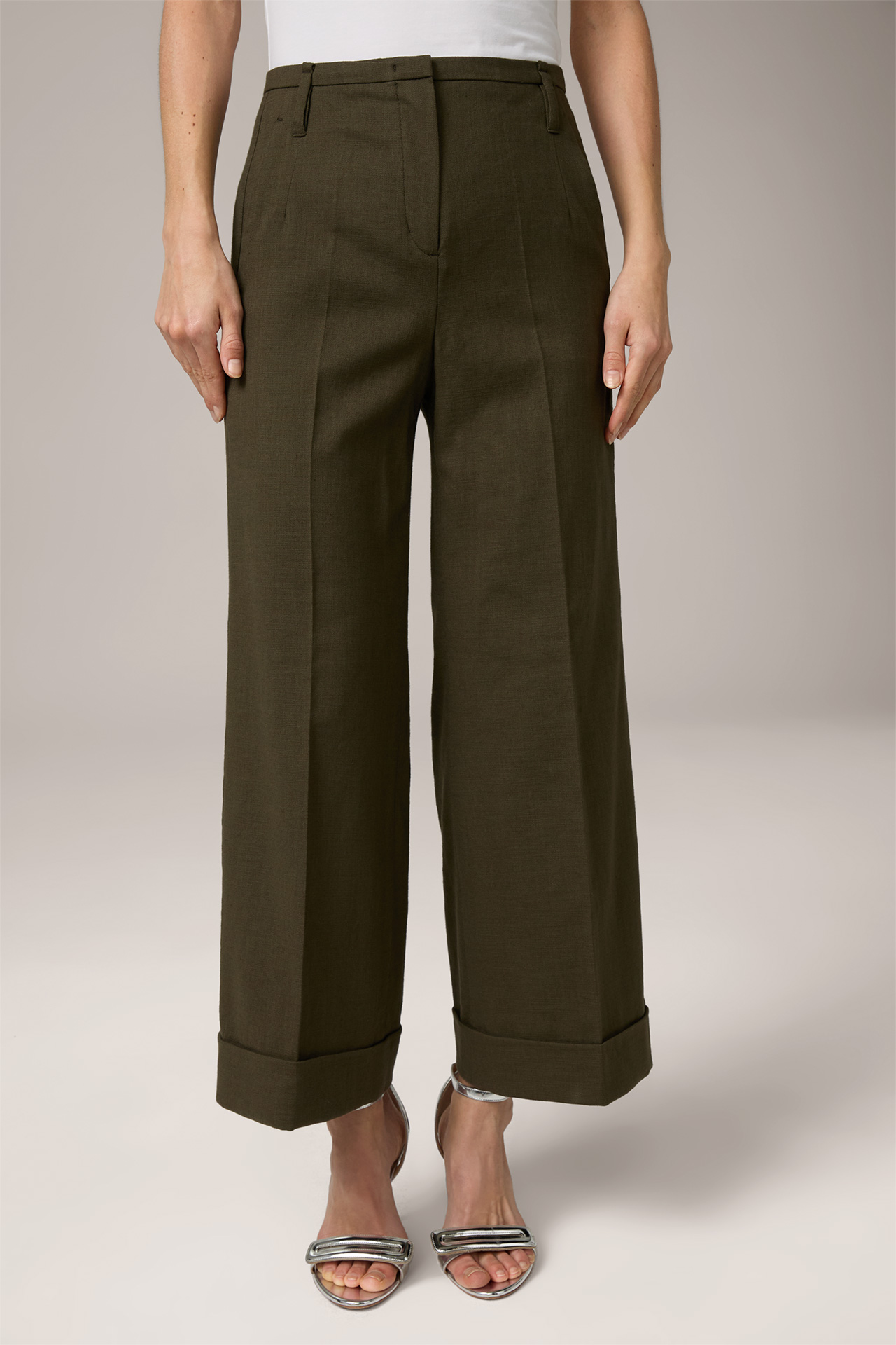 Cotton Blend Culottes in Olive