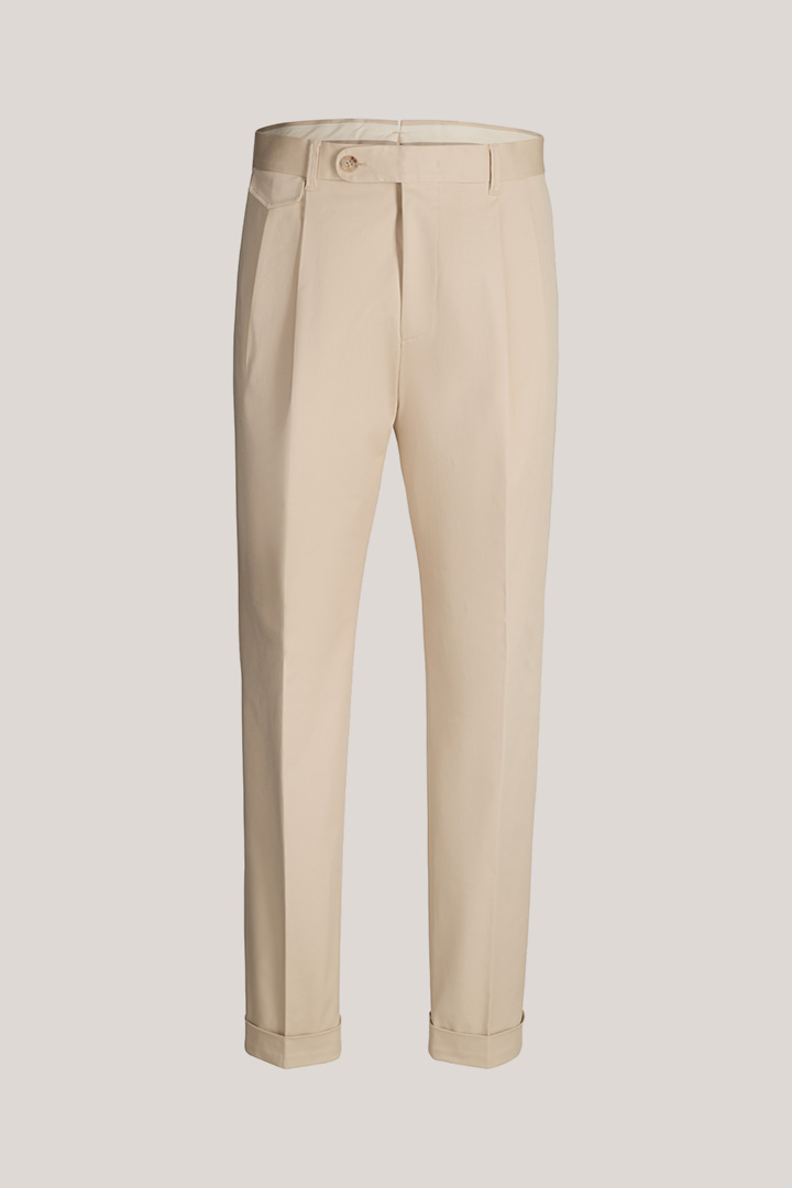 Baumwollmix-Baukasten-Hose Sapo mit Bundfalte in Beige