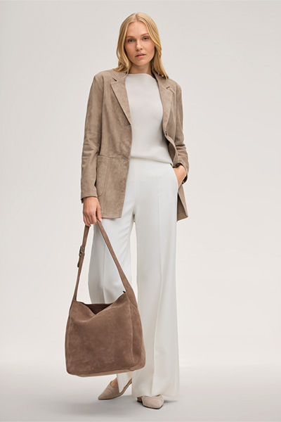 Lambskin Suede Blazer in Taupe